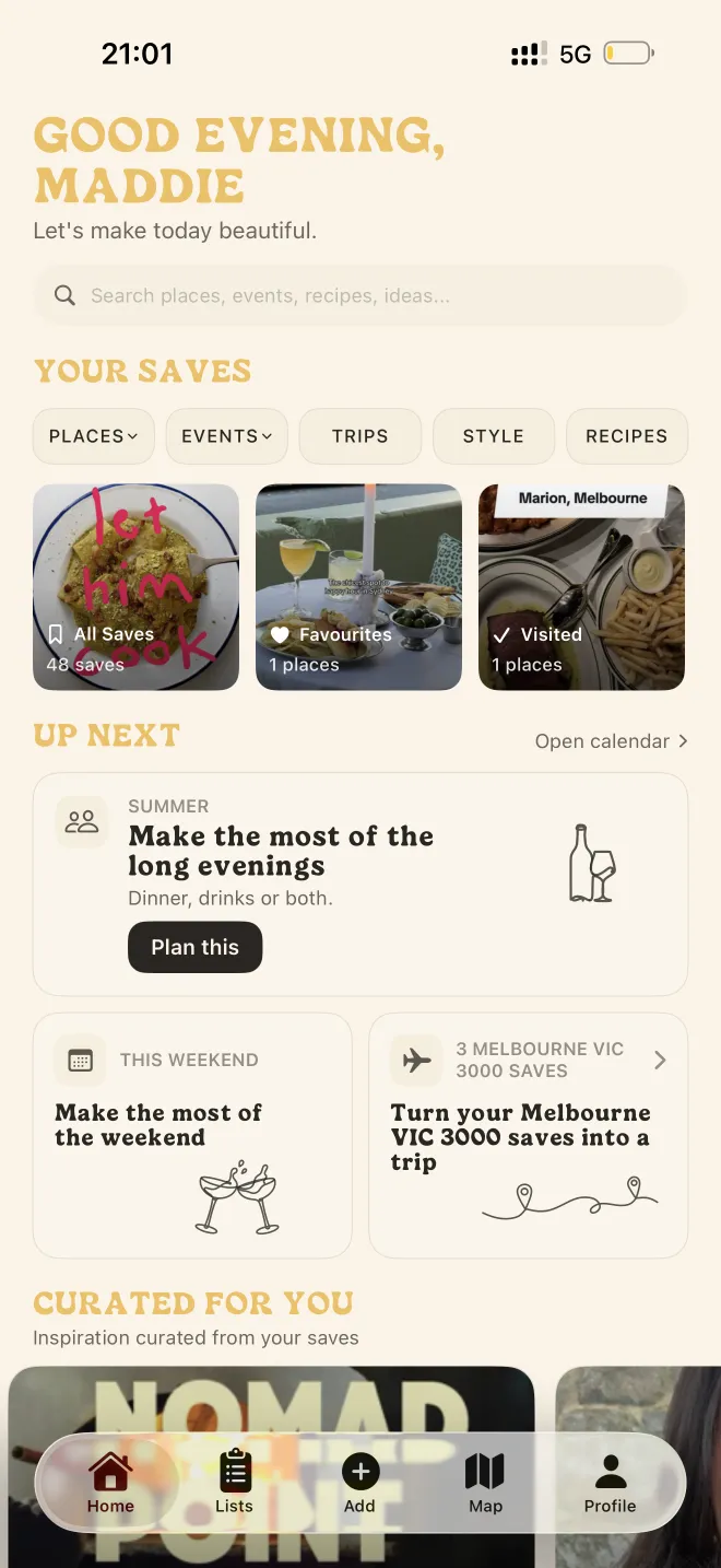 Your saved places, organised automatically